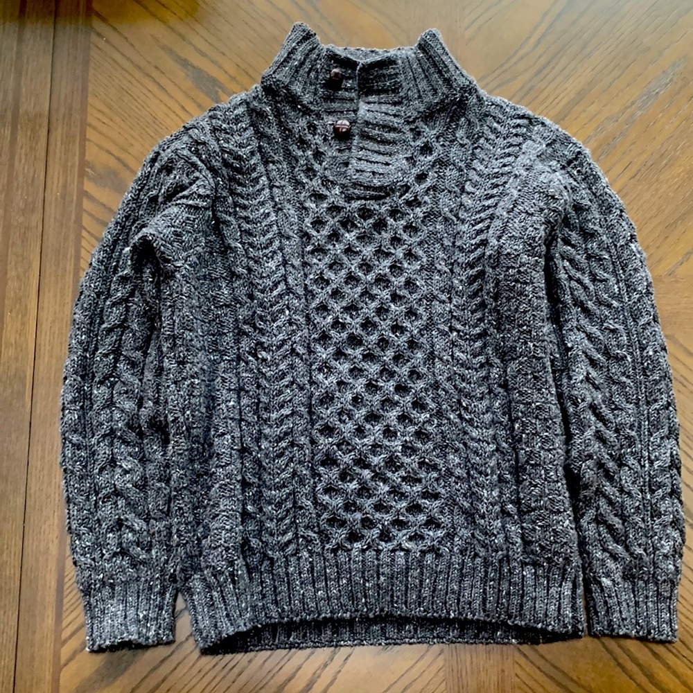 LL Bean Cable Irish Fisherman Button Mock Men’s Wool Sweater